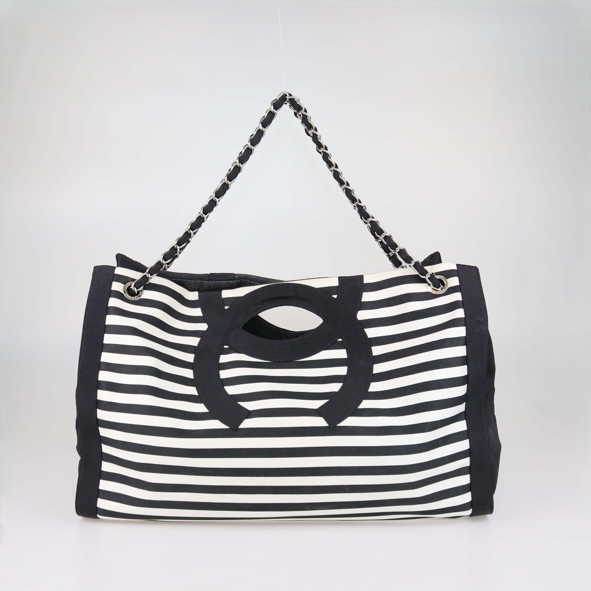 Chanel Black/White Striped Fabric XL Mariniere Tote