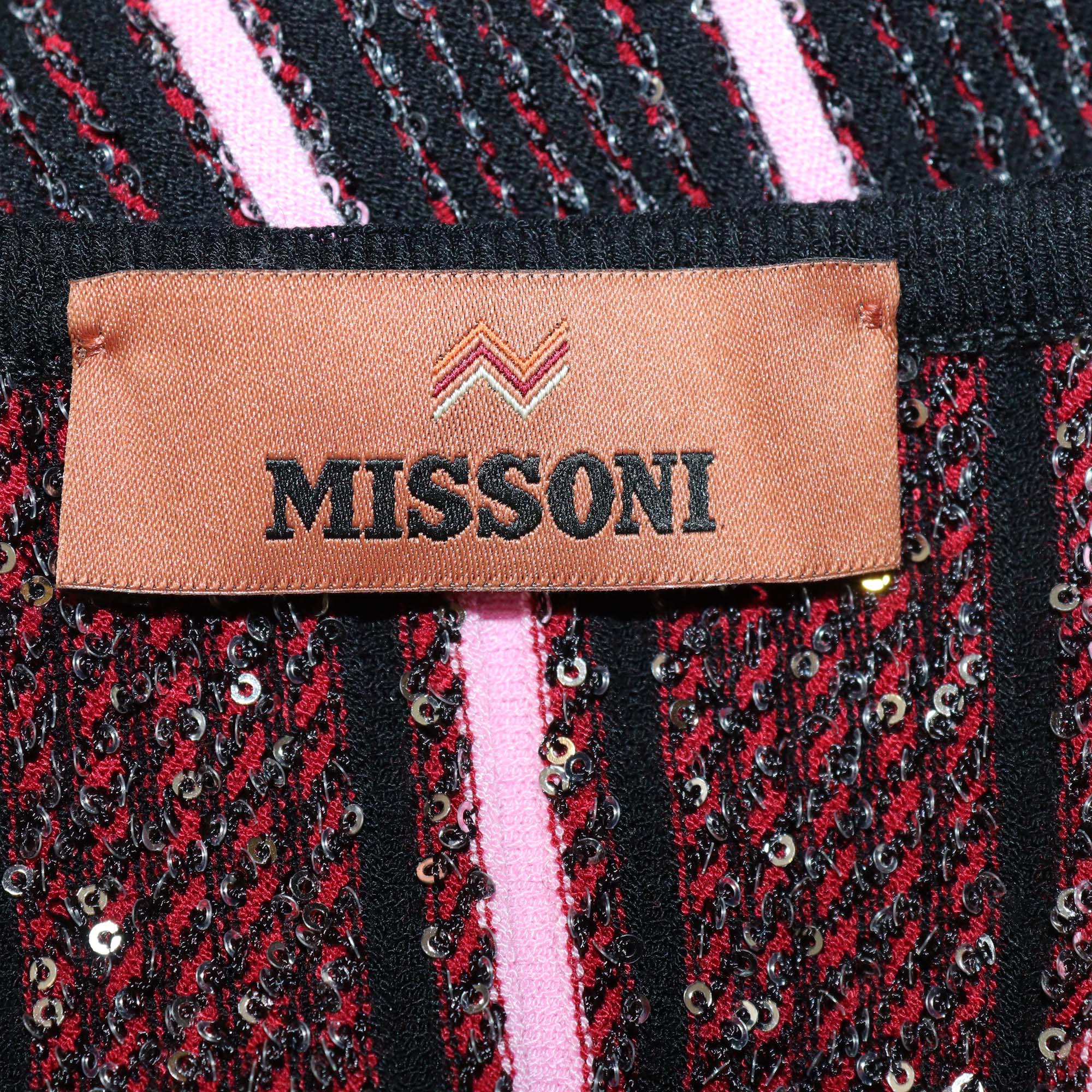 Missoni Multicolor Stripe Partialized Sequin Knitted Sleeveless Mini Dress