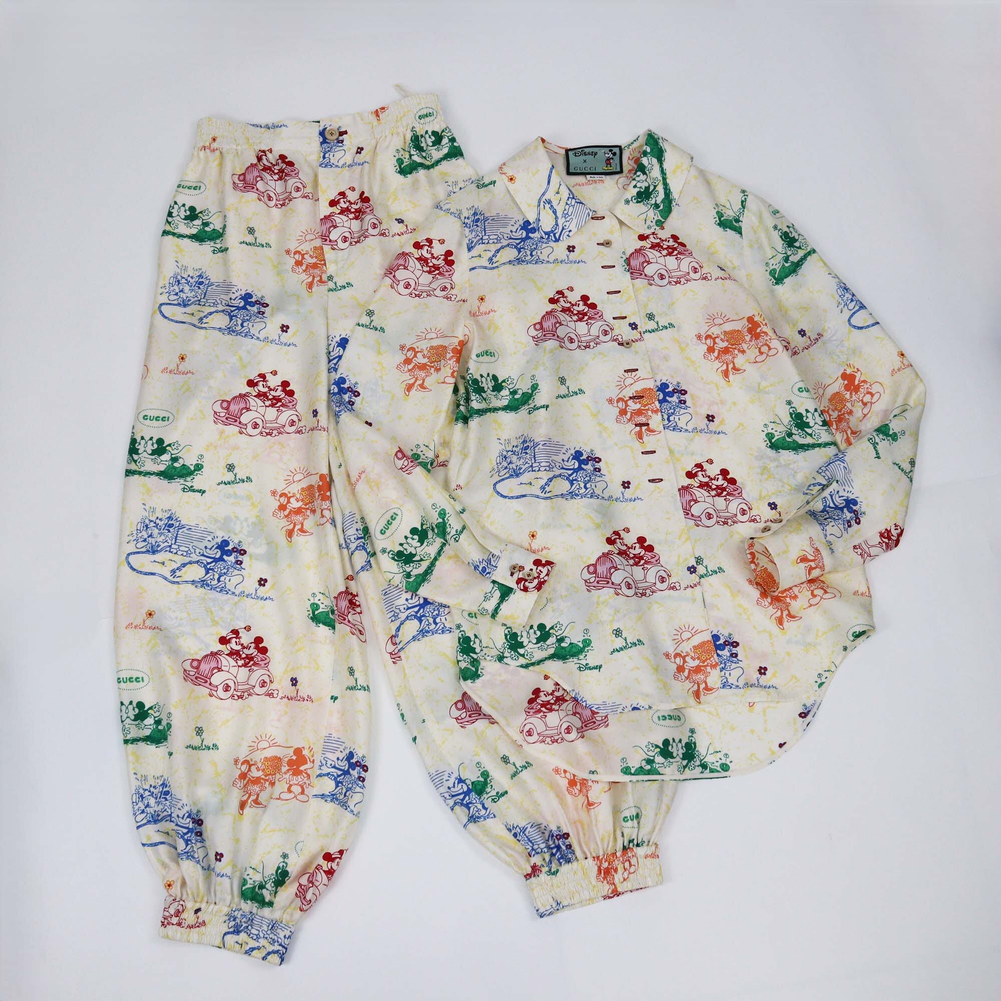 Disney x Gucci Cream Printed Silk Pajama Shirt & Pants Set Womens Gucci x Disney 