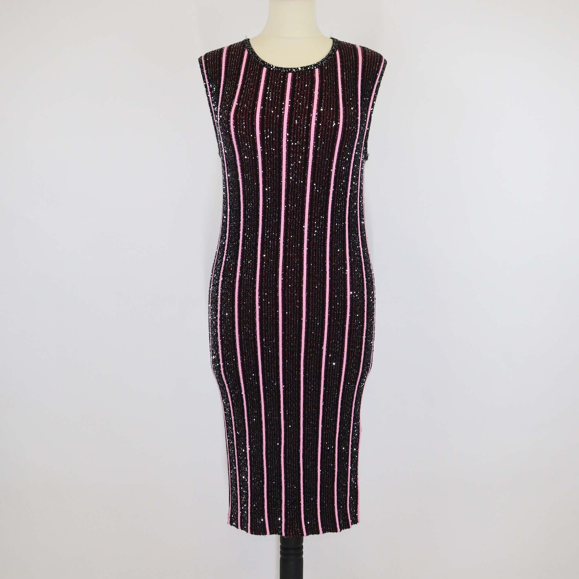 Missoni Multicolor Stripe Partialized Sequin Knitted Sleeveless Mini Dress