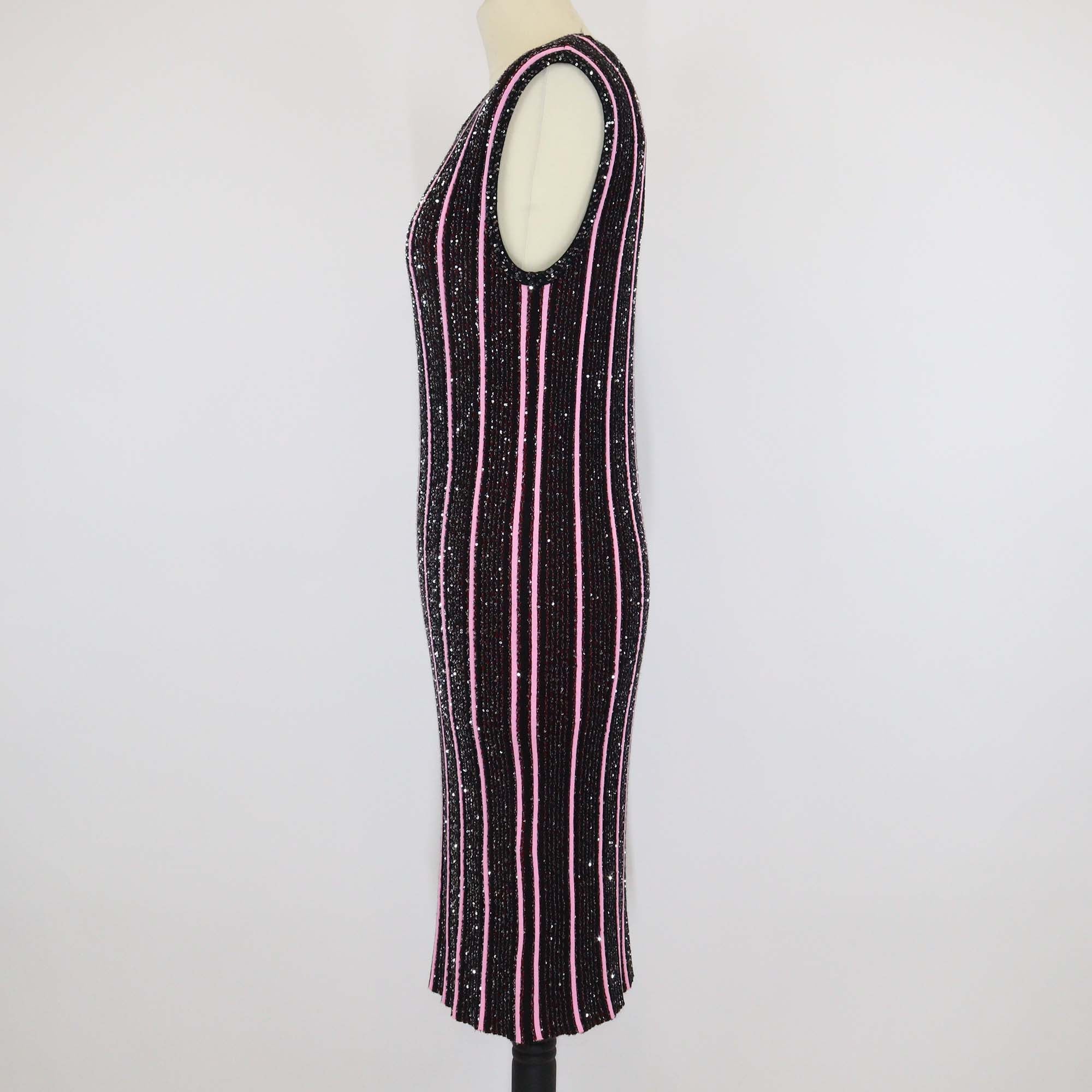 Missoni Multicolor Stripe Partialized Sequin Knitted Sleeveless Mini Dress