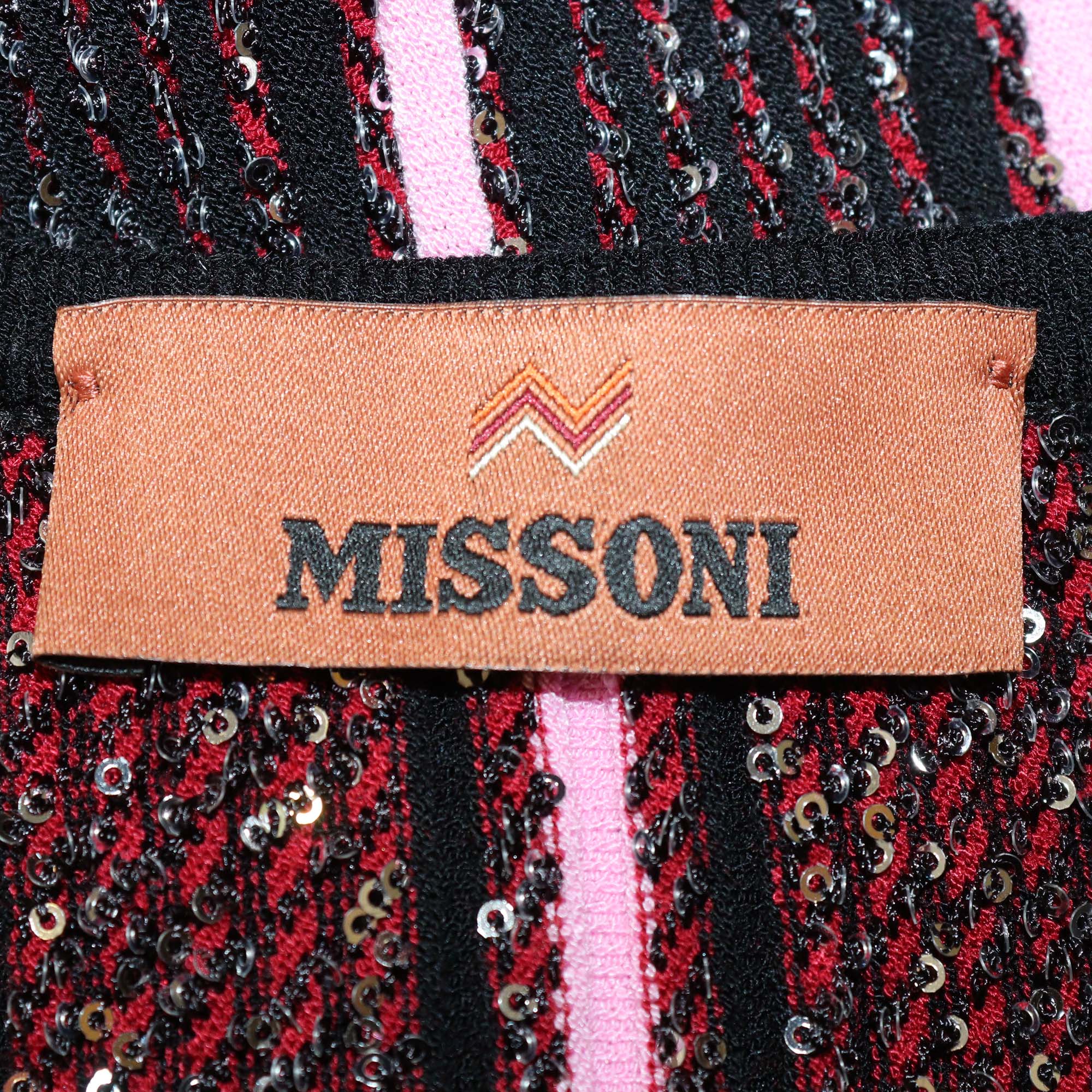 Missoni Multicolor Stripe Partialized Sequin Knitted Sleeveless Mini Dress