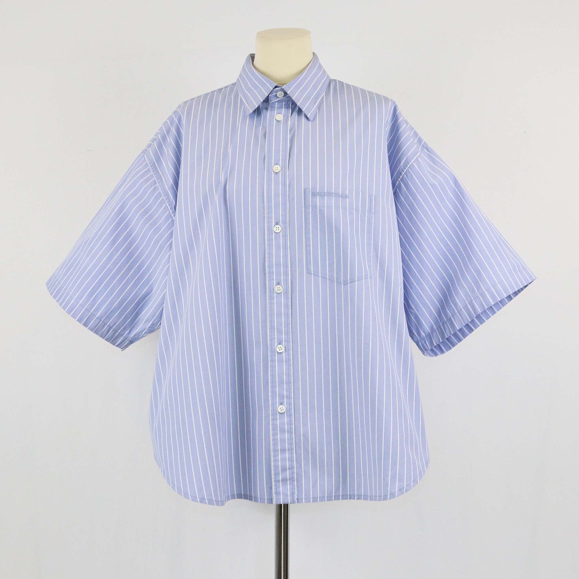 Balenciaga White/Blue Stripe Oversized Shirt Womens Balenciaga 