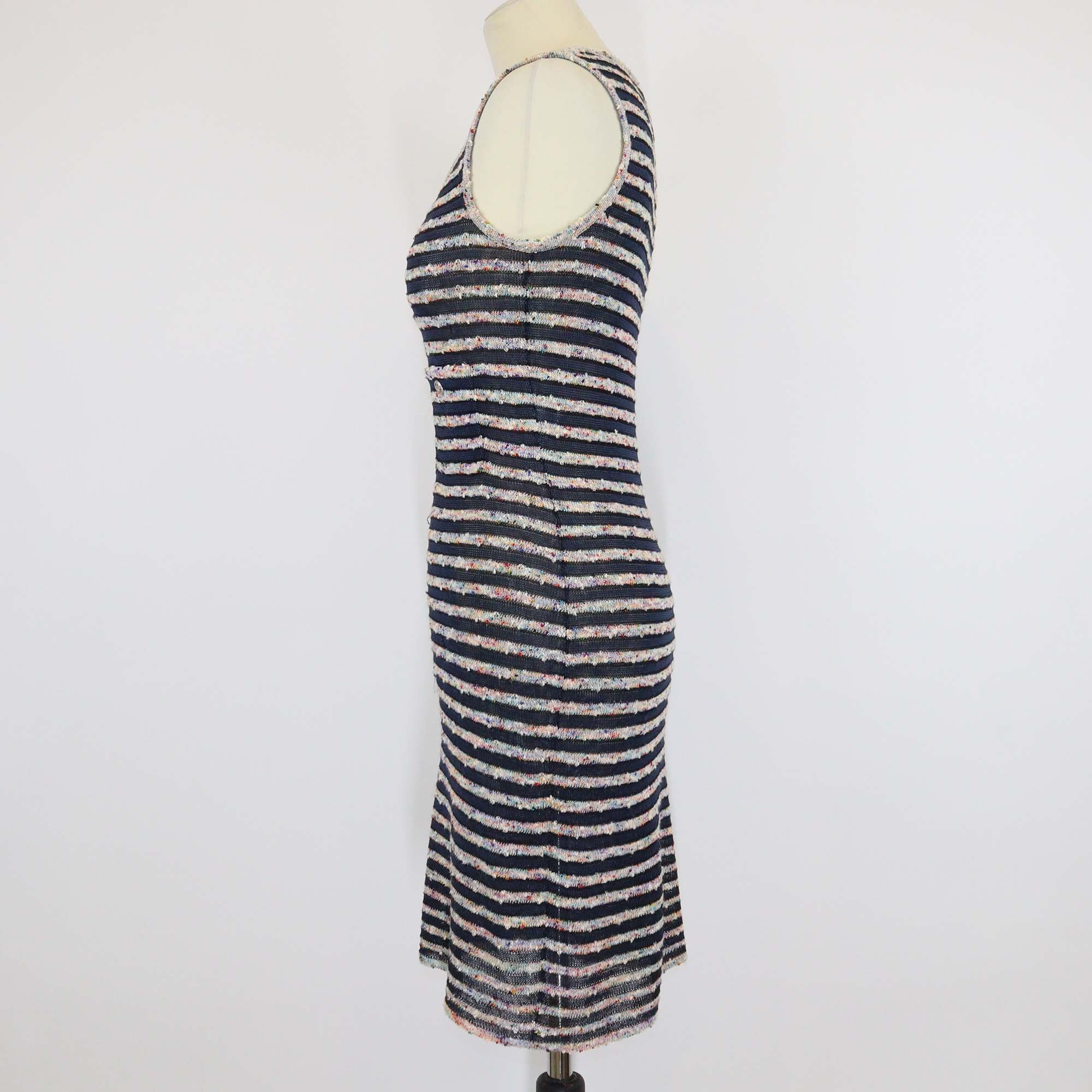 Chanel Multicolor Striped Tweed & Knit Sleeveless Dress