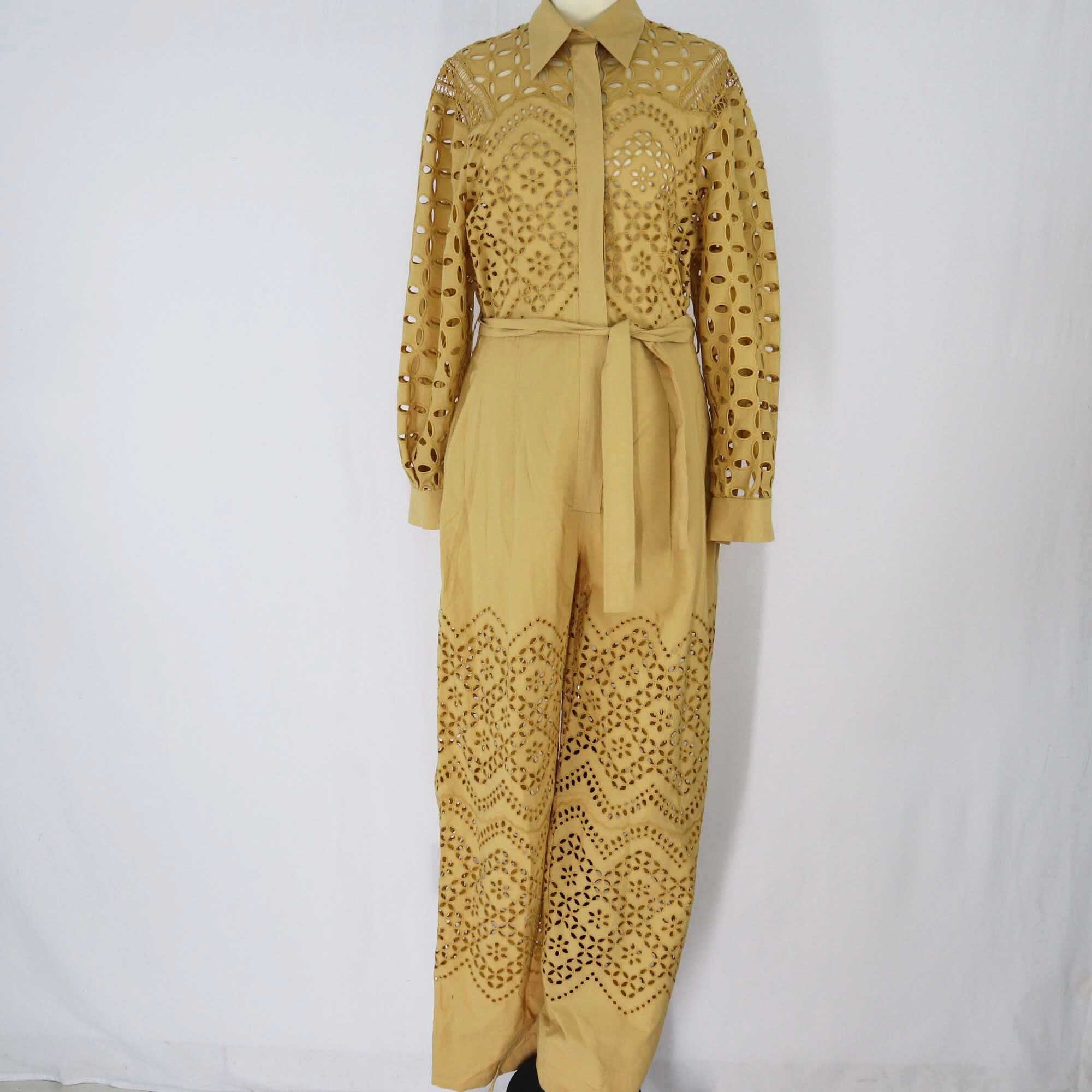 Alberta Ferretti Mustard Belted Broderie Anglaise Jumpsuit Clothing Alberta Ferretti 