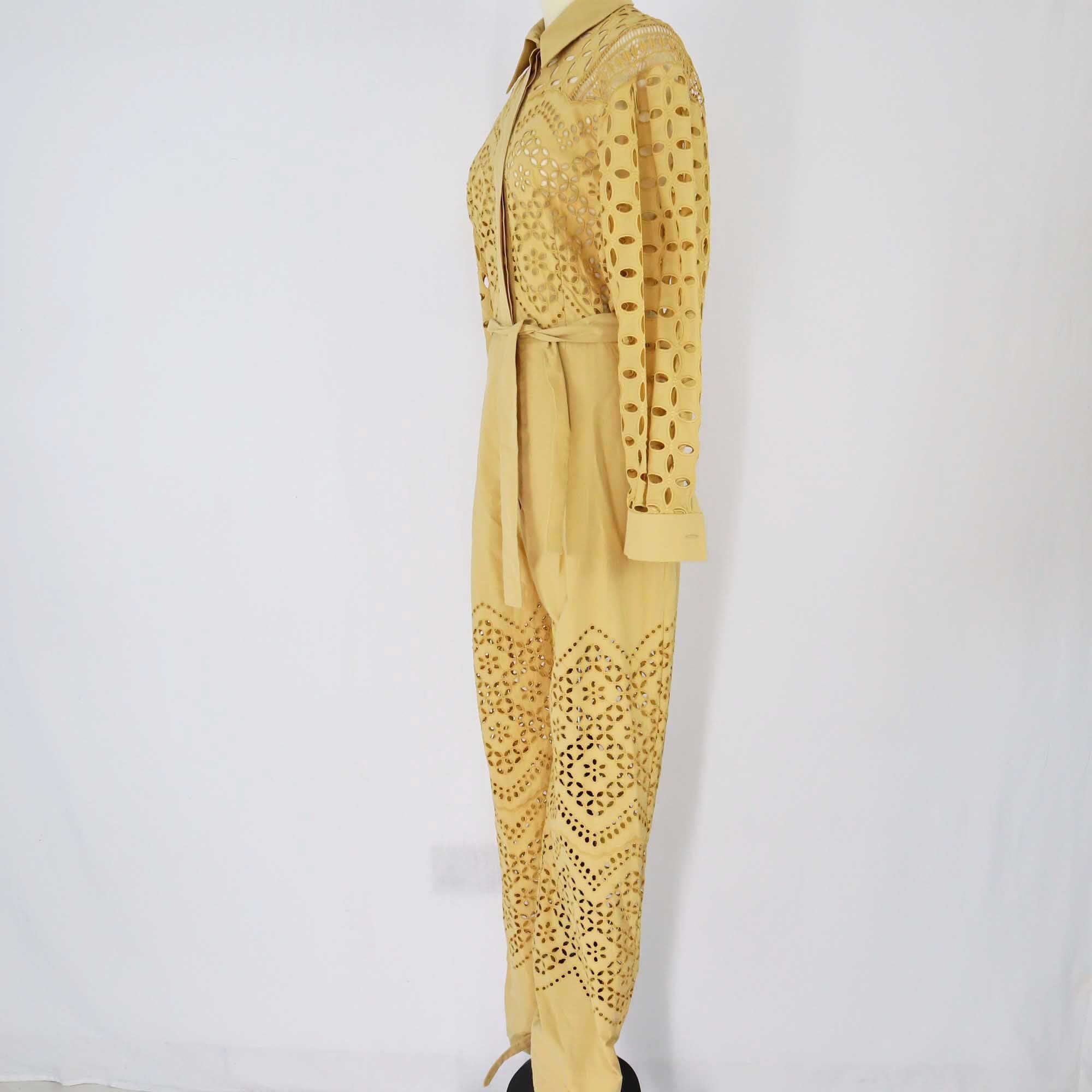 Alberta Ferretti Mustard Belted Broderie Anglaise Jumpsuit Clothing Alberta Ferretti 