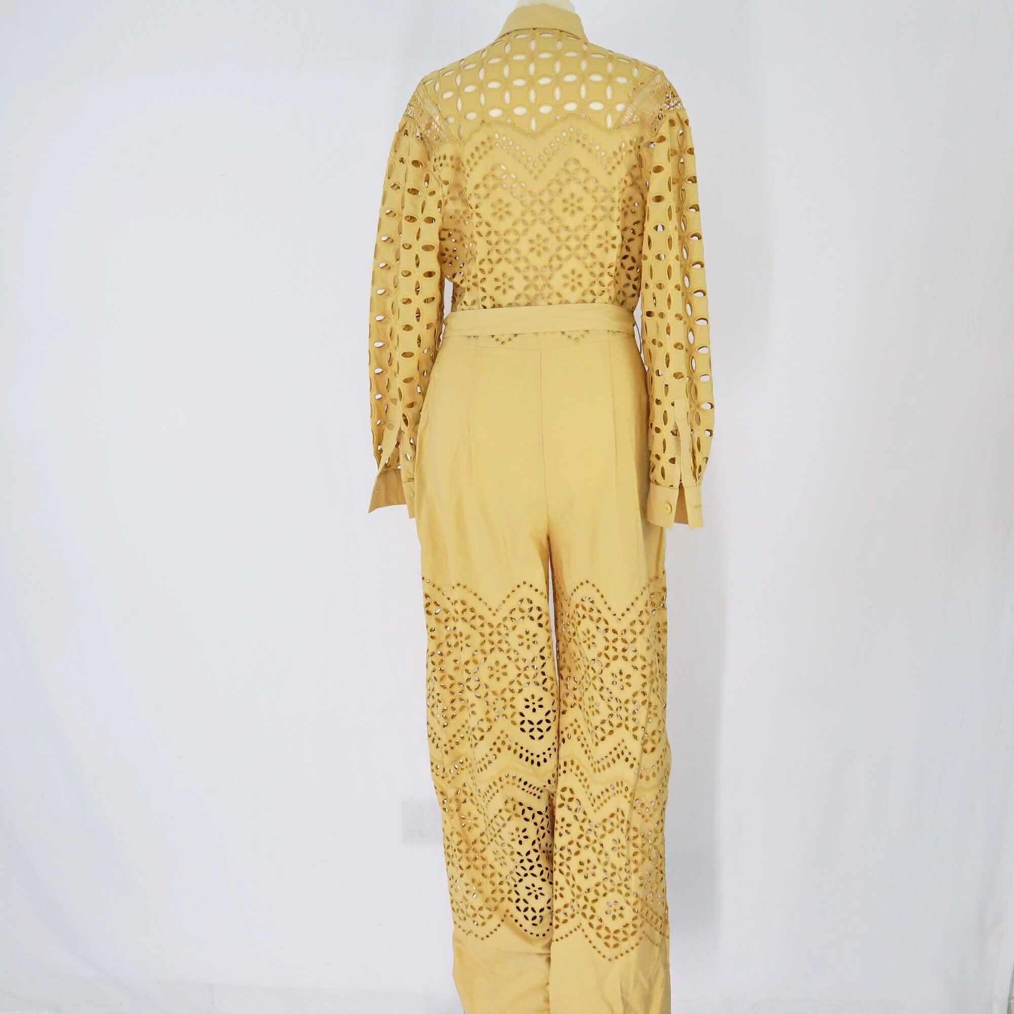 Alberta Ferretti Mustard Belted Broderie Anglaise Jumpsuit Clothing Alberta Ferretti 