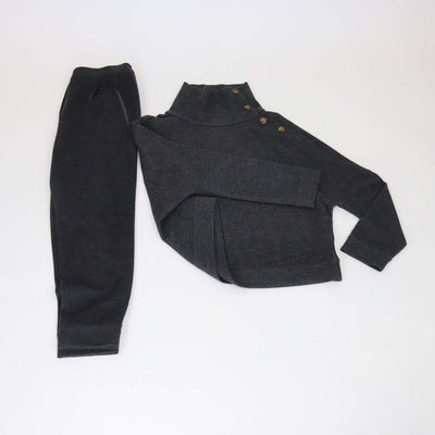 Brunello Cucinelli Dark Grey Button-Shoulder Cashmere Knit Sweatshirt & Pants Womens Brunello Cucinelli 