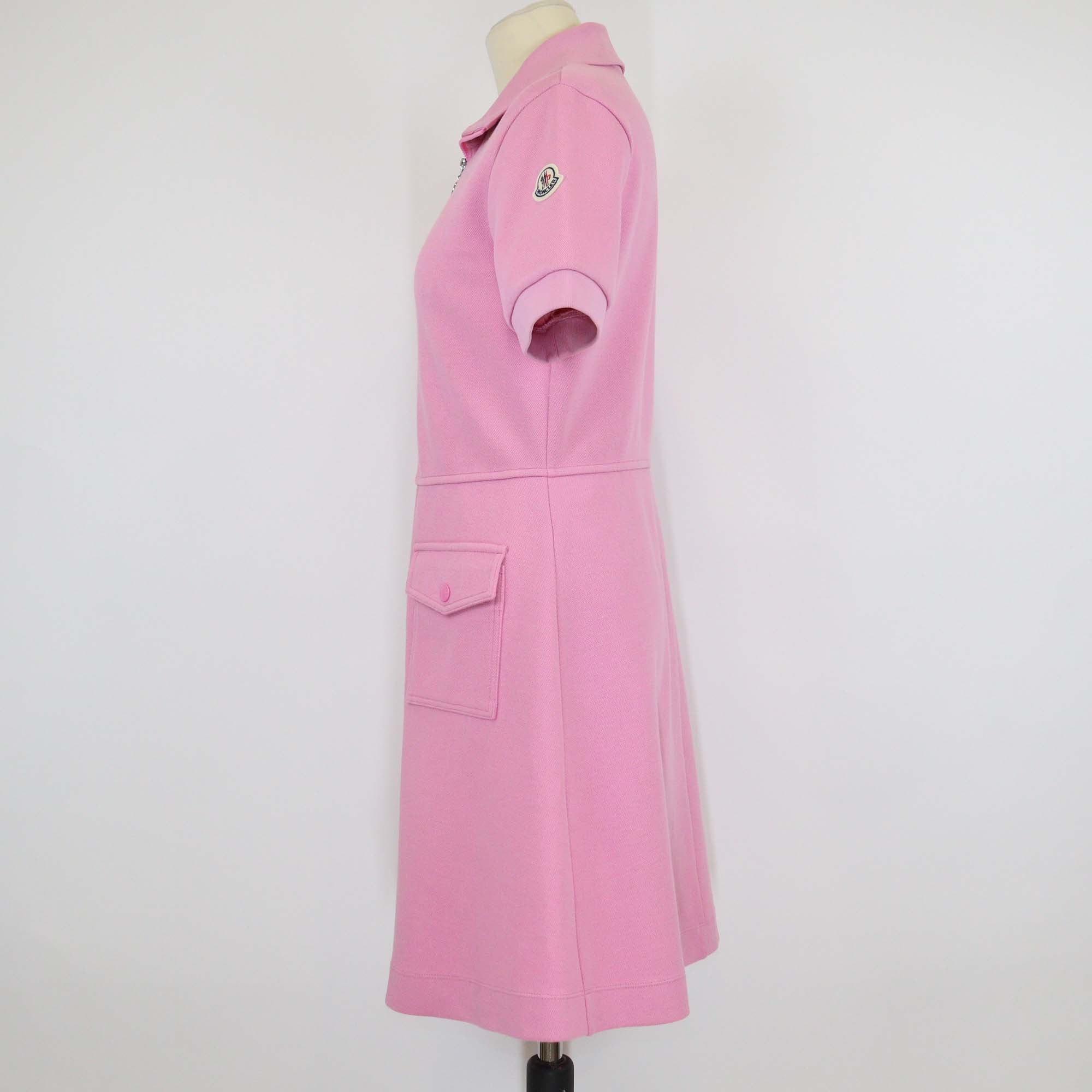 Moncler Pink Blend Cotton Short Sleeve Zip Midi Dress