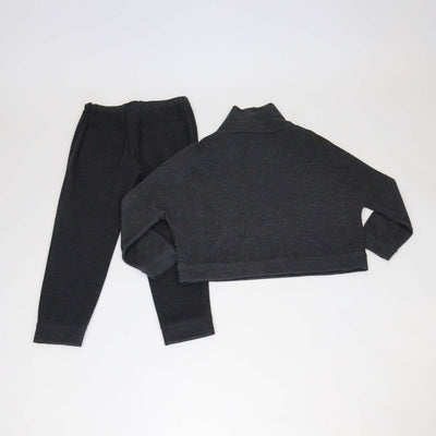 Brunello Cucinelli Dark Grey Button-Shoulder Cashmere Knit Sweatshirt & Pants Womens Brunello Cucinelli 