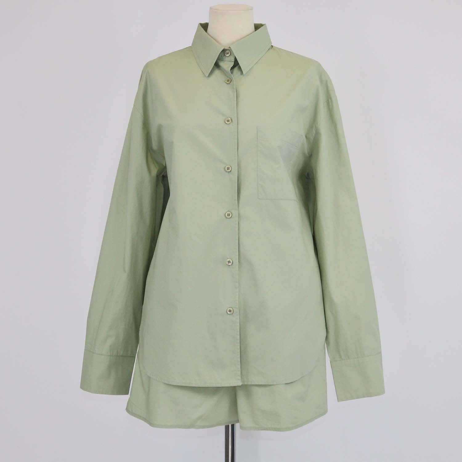 The Frankie Shop Green Cotton Long Sleeve Shirt & Short Set