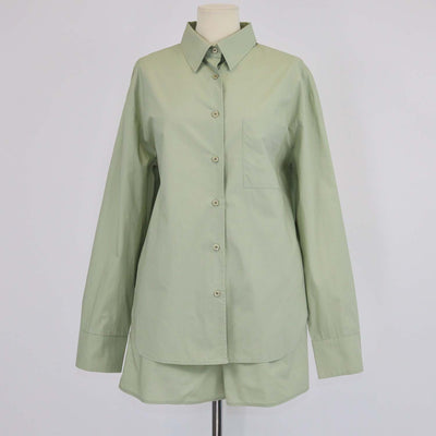 The Frankie Shop Green Cotton Long Sleeve Shirt & Short Set
