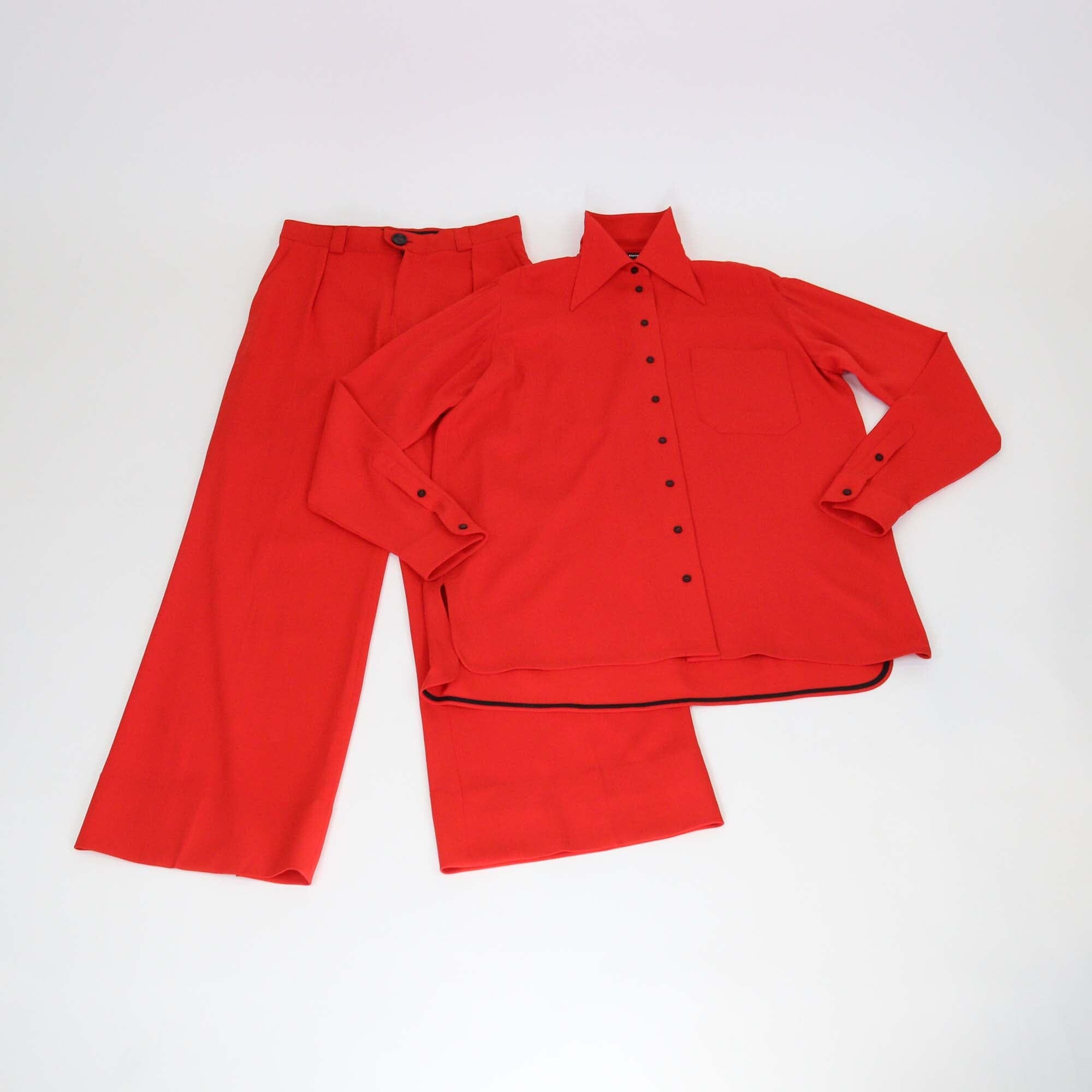 Kwaidan Editions Red Fluid Wool 70's Collar Shirt & Wide Leg Pants Set Womens Kwaidan Editions 