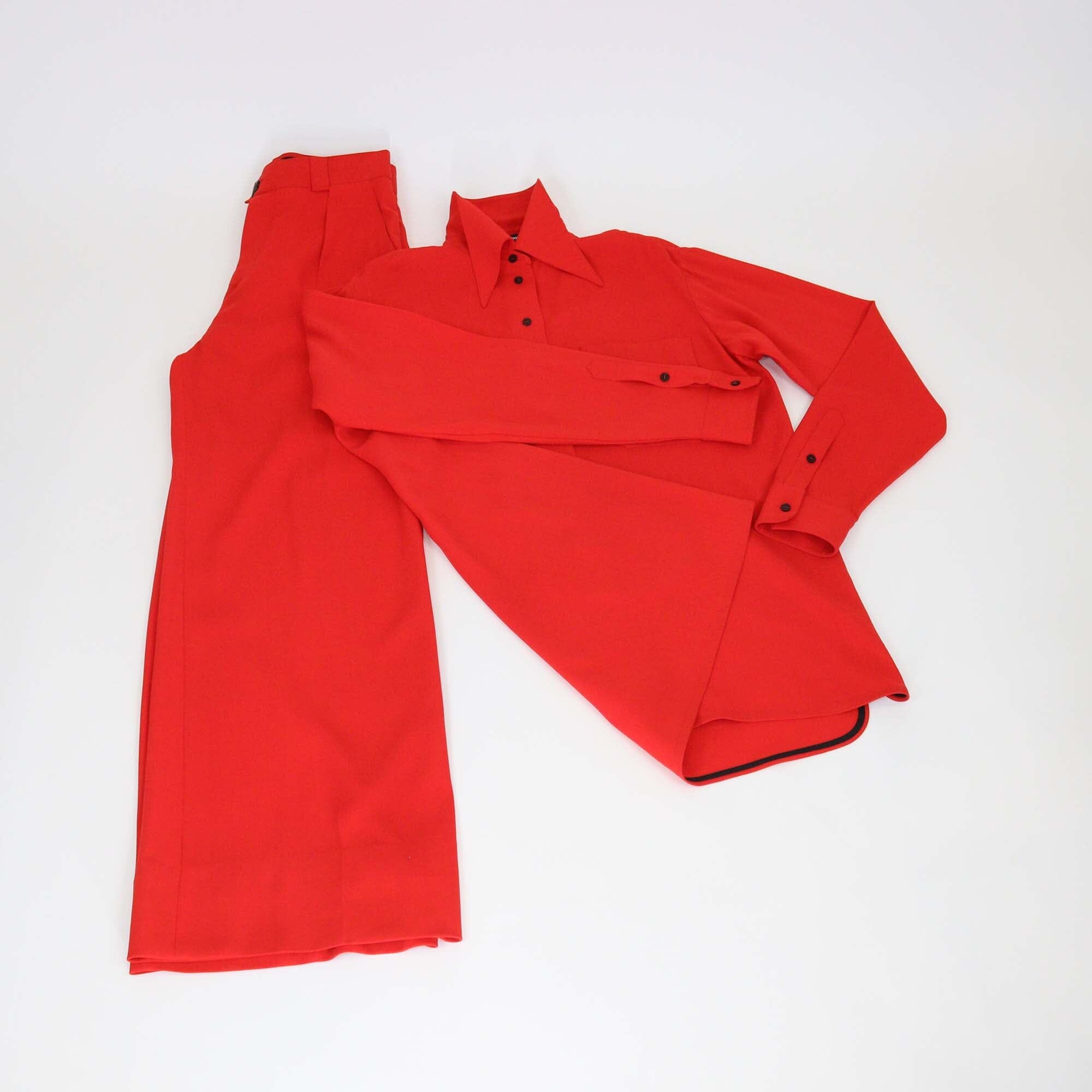Kwaidan Editions Red Fluid Wool 70's Collar Shirt & Wide Leg Pants Set Womens Kwaidan Editions 