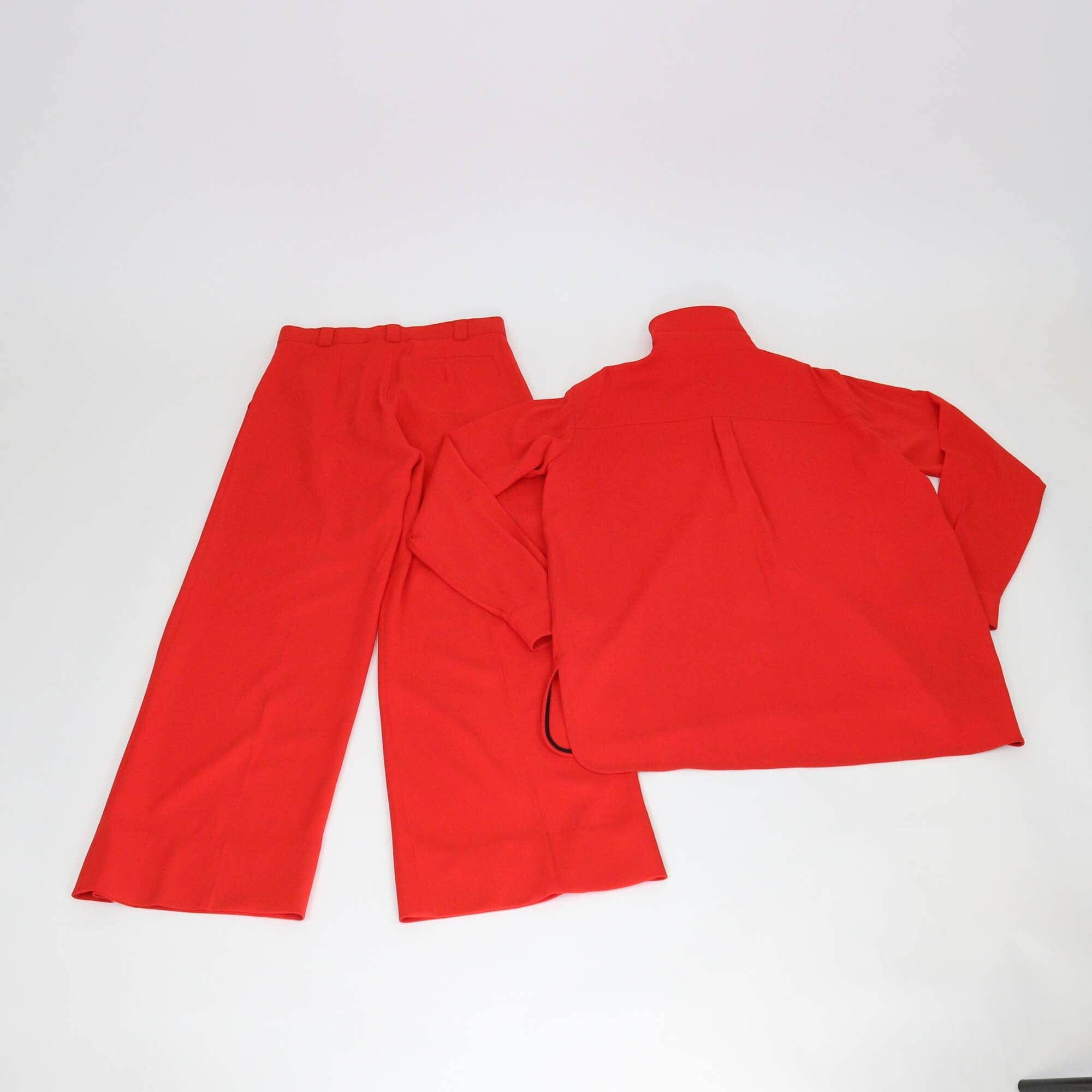 Kwaidan Editions Red Fluid Wool 70's Collar Shirt & Wide Leg Pants Set Womens Kwaidan Editions 