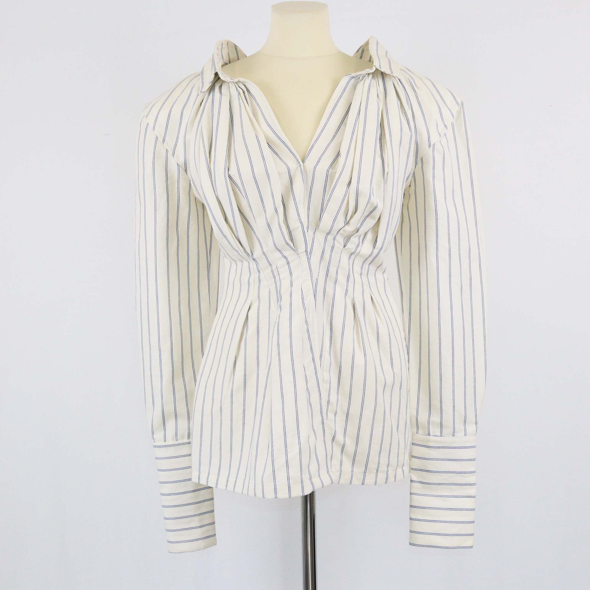 Jacquemus Cream/Blue Stripe La Chemise Belem Blouse Womens Jacquemus 