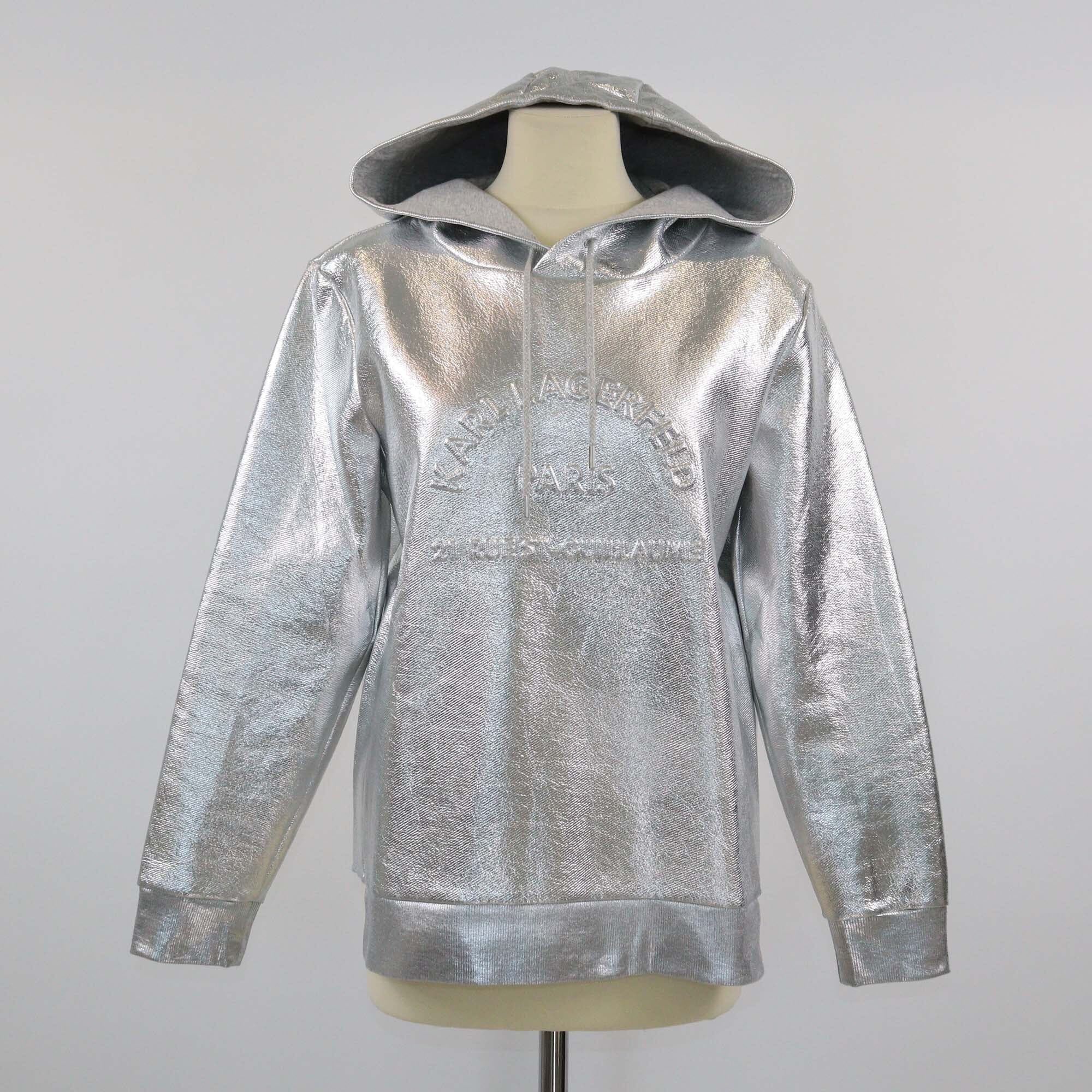 Karl Lagerfeld Metallic Silver Logo Hoodie Jacket Womens Karl Lagerfeld 