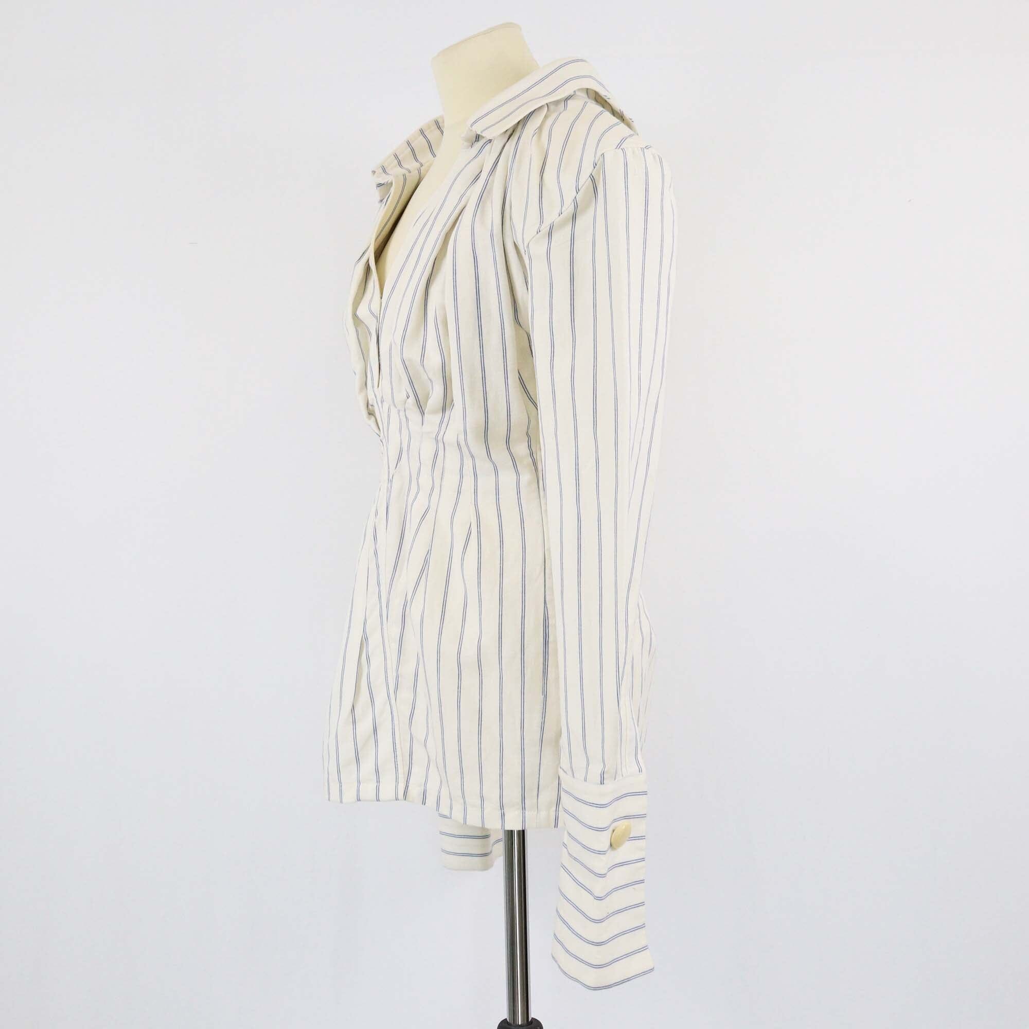 Jacquemus Cream/Blue Stripe La Chemise Belem Blouse Womens Jacquemus 