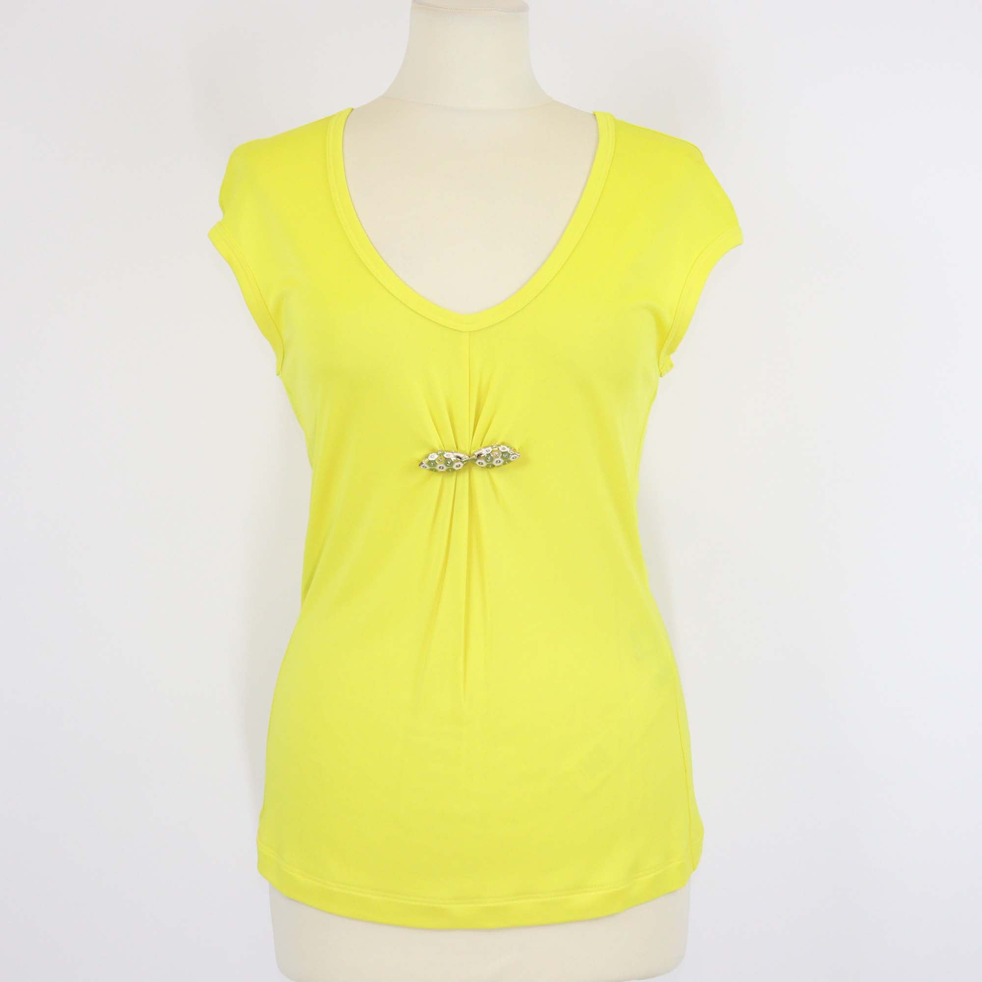 Roberto Cavalli Yellow Jersey Viper Detail Cap Sleeve Top