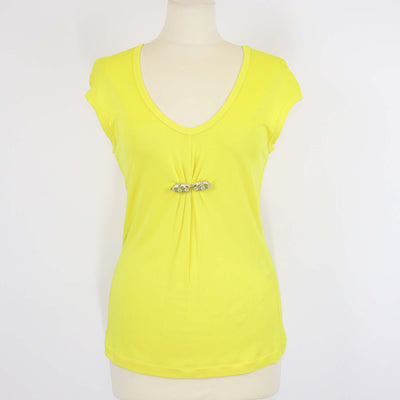 Roberto Cavalli Yellow Jersey Viper Detail Cap Sleeve Top