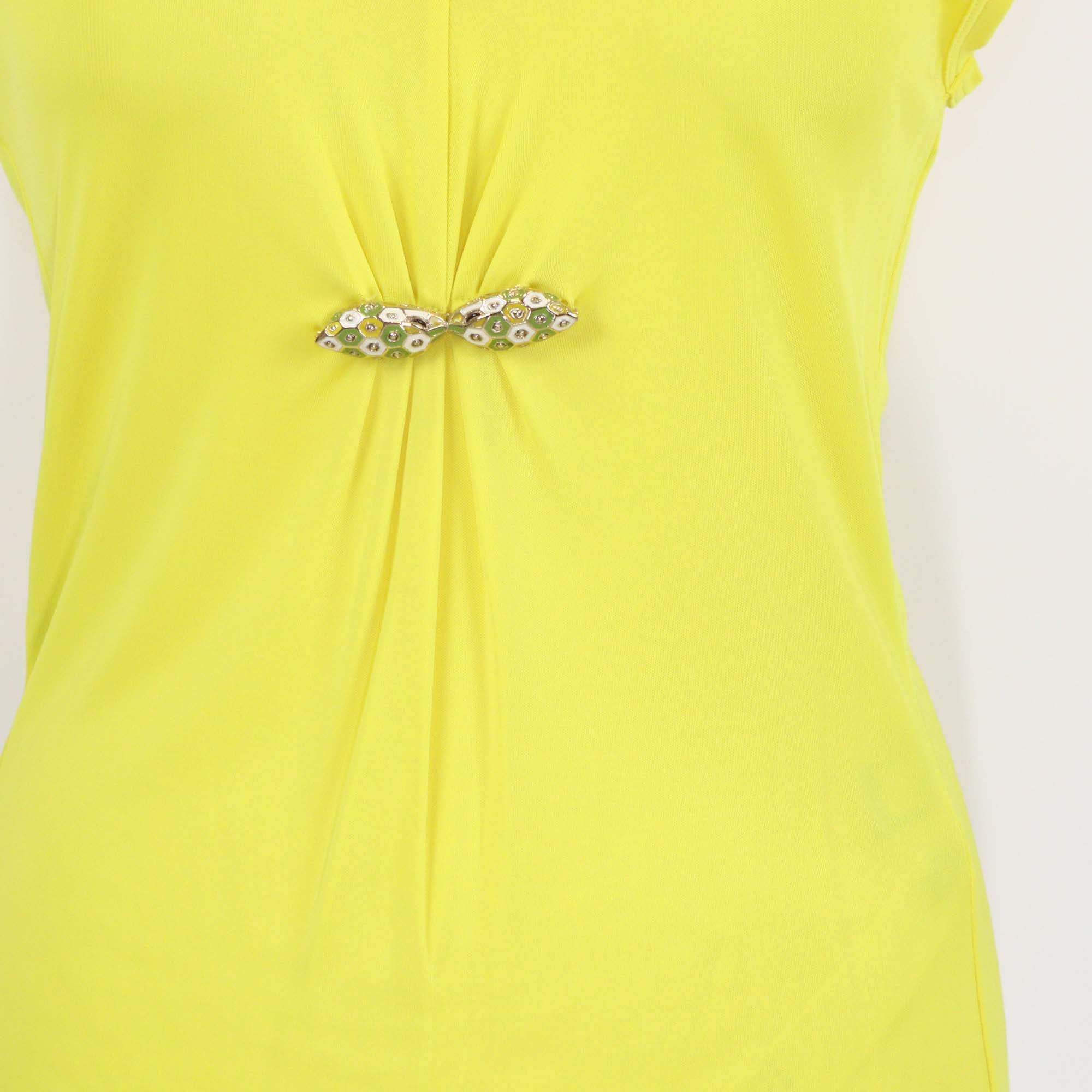 Roberto Cavalli Yellow Jersey Viper Detail Cap Sleeve Top