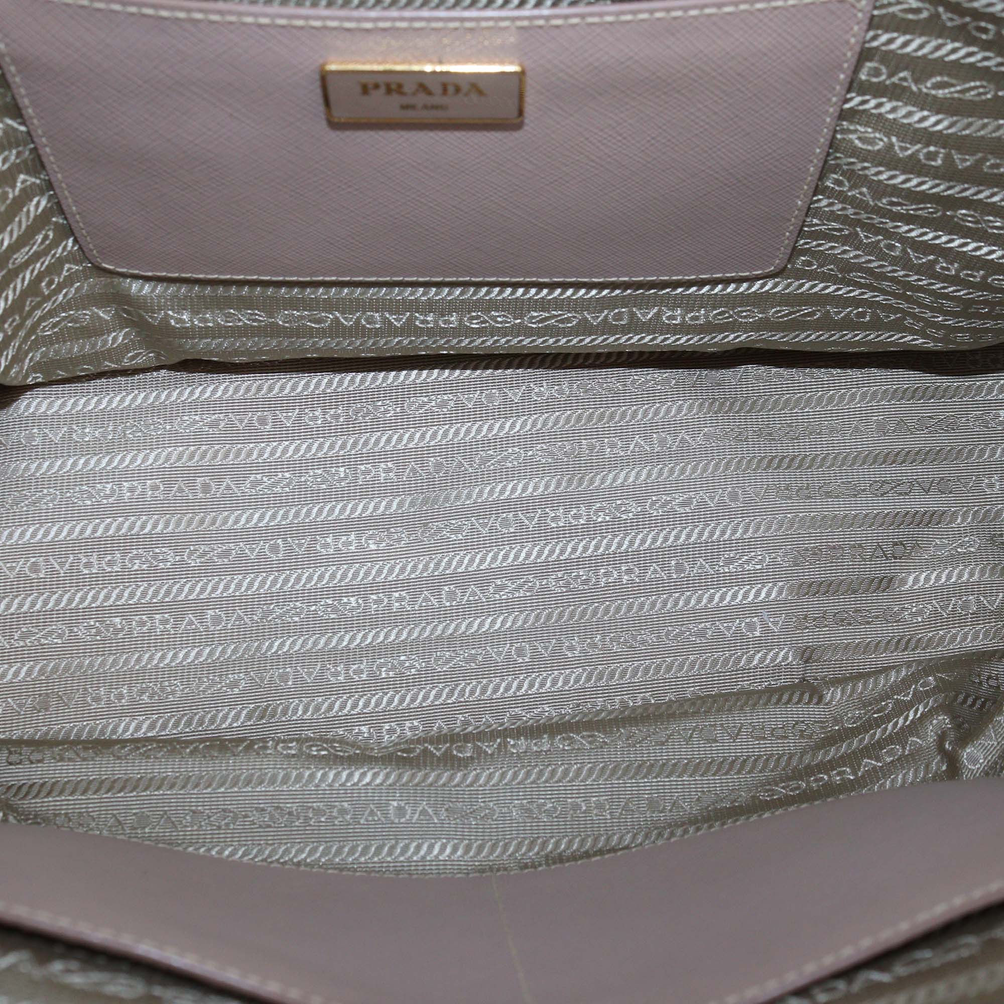 Prada Beige Saffiano Lux Leather Medium Double Zip Tote