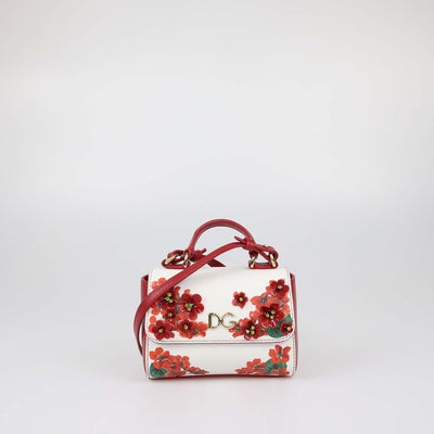 Dolce & Gabbana Bambino White/Red Leather Floral Applique Mini Top Handle Bag