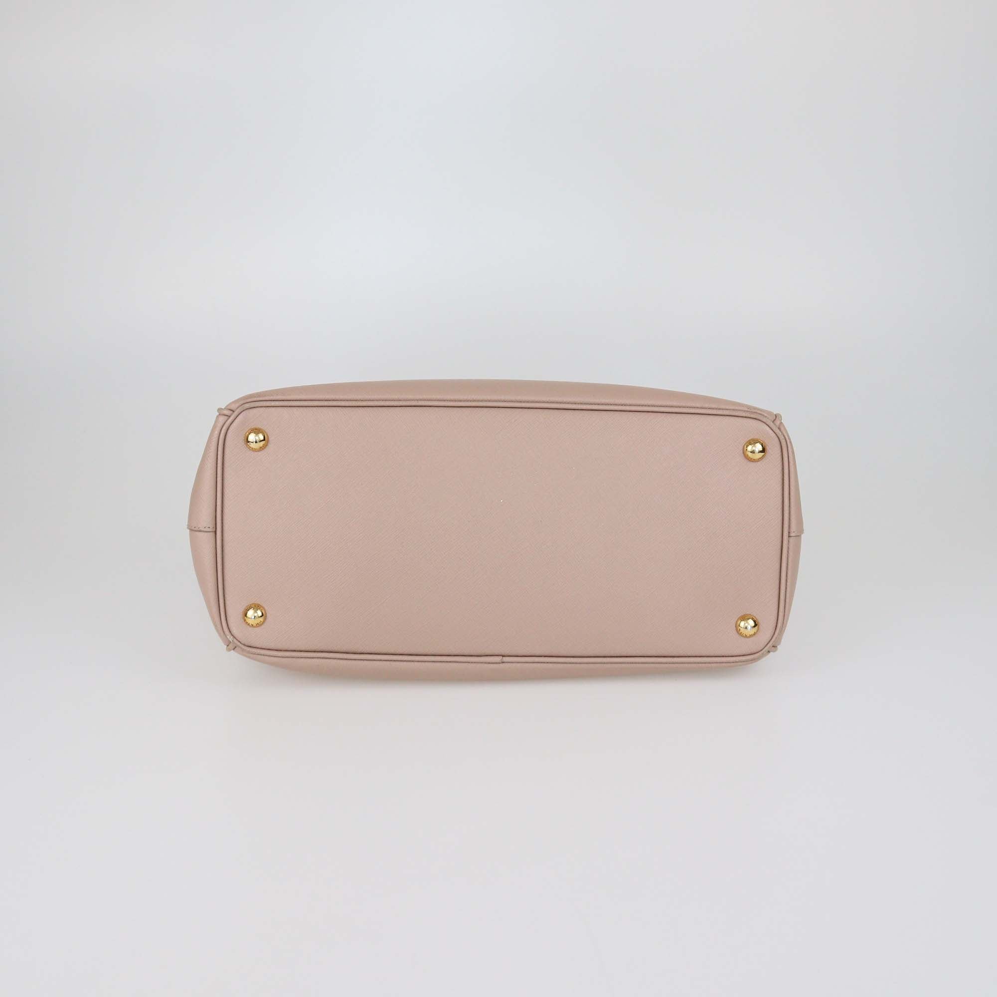 Prada Beige Saffiano Lux Leather Medium Double Zip Tote