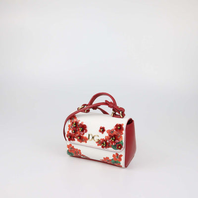 Dolce & Gabbana Bambino White/Red Leather Floral Applique Mini Top Handle Bag