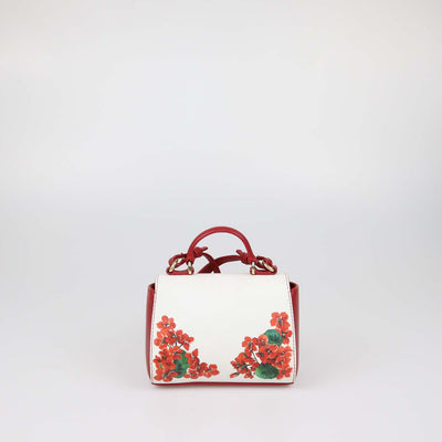 Dolce & Gabbana Bambino White/Red Leather Floral Applique Mini Top Handle Bag