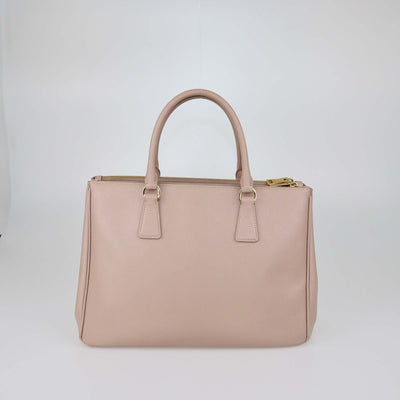 Prada Beige Saffiano Lux Leather Medium Double Zip Tote
