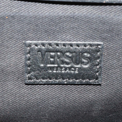 Versus Versace Black Snake Embossed Leather Lion Logo Chain Clutch