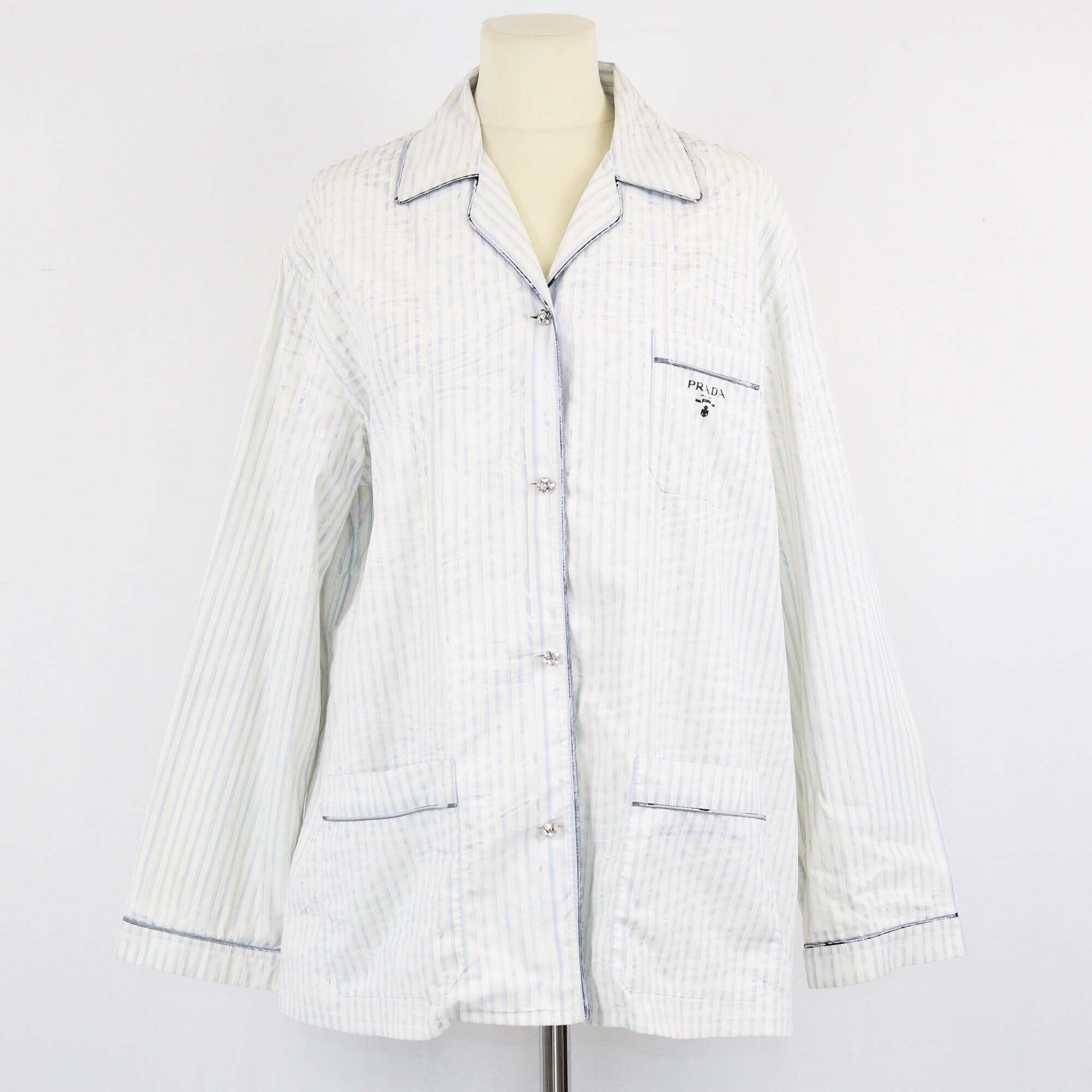 Prada White/Blue Stripe Longsleeve Shirt Womens #REF! 