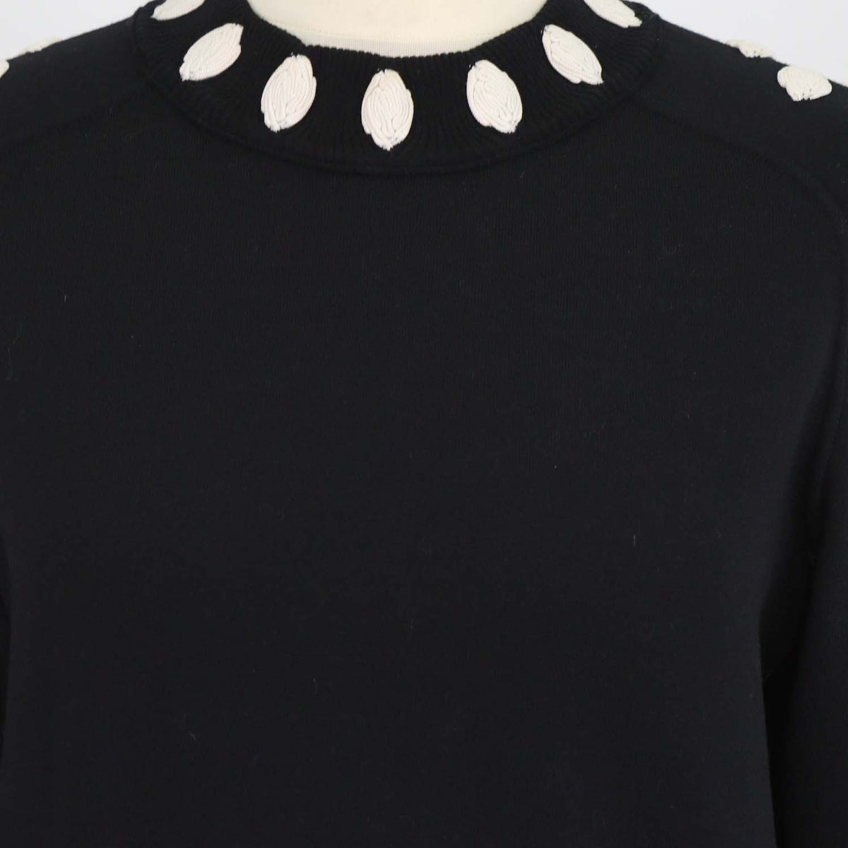 Chanel Black, Ivory Blend Wool Embroidered Applique Crew Neck Sweater
