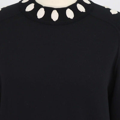 Chanel Black, Ivory Blend Wool Embroidered Applique Crew Neck Sweater