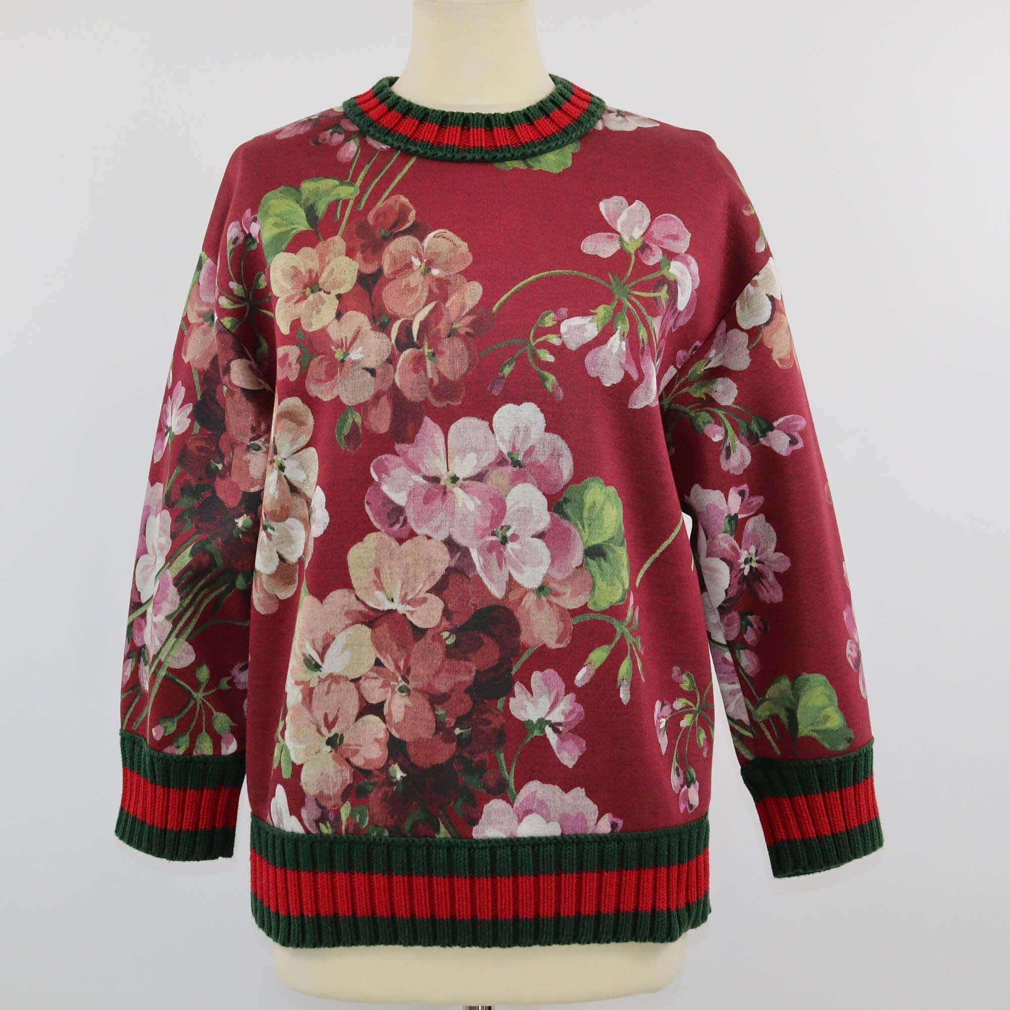 Gucci Burgundy Blooms Print Web Trim Sweatshirt Womens Gucci 