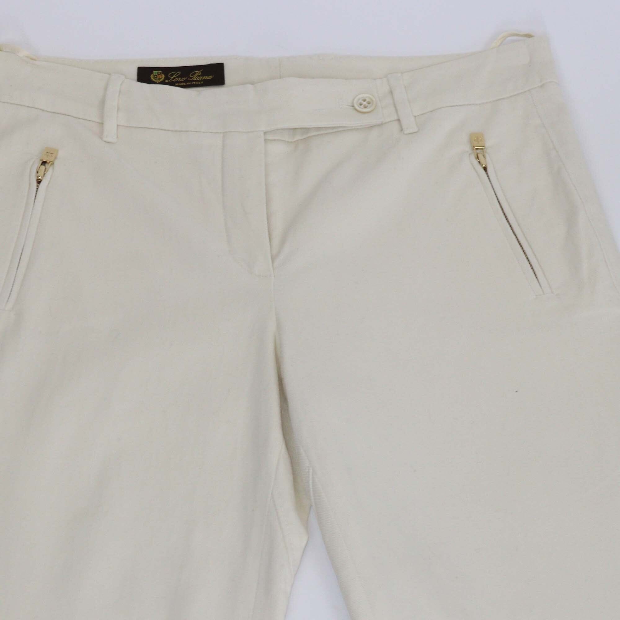 Loro Piana Cream Cotton Blended Zip Pocket Fit Jeans Womens Loro Piana 