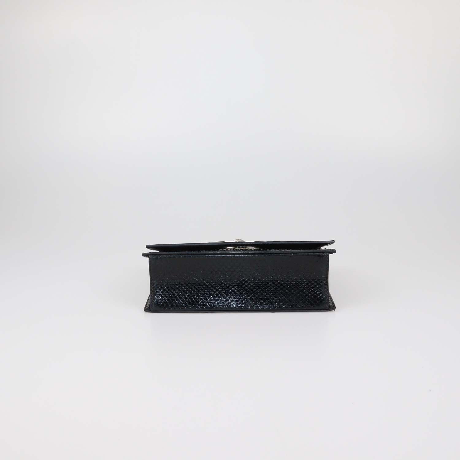 Versus Versace Black Snake Embossed Leather Lion Logo Chain Clutch