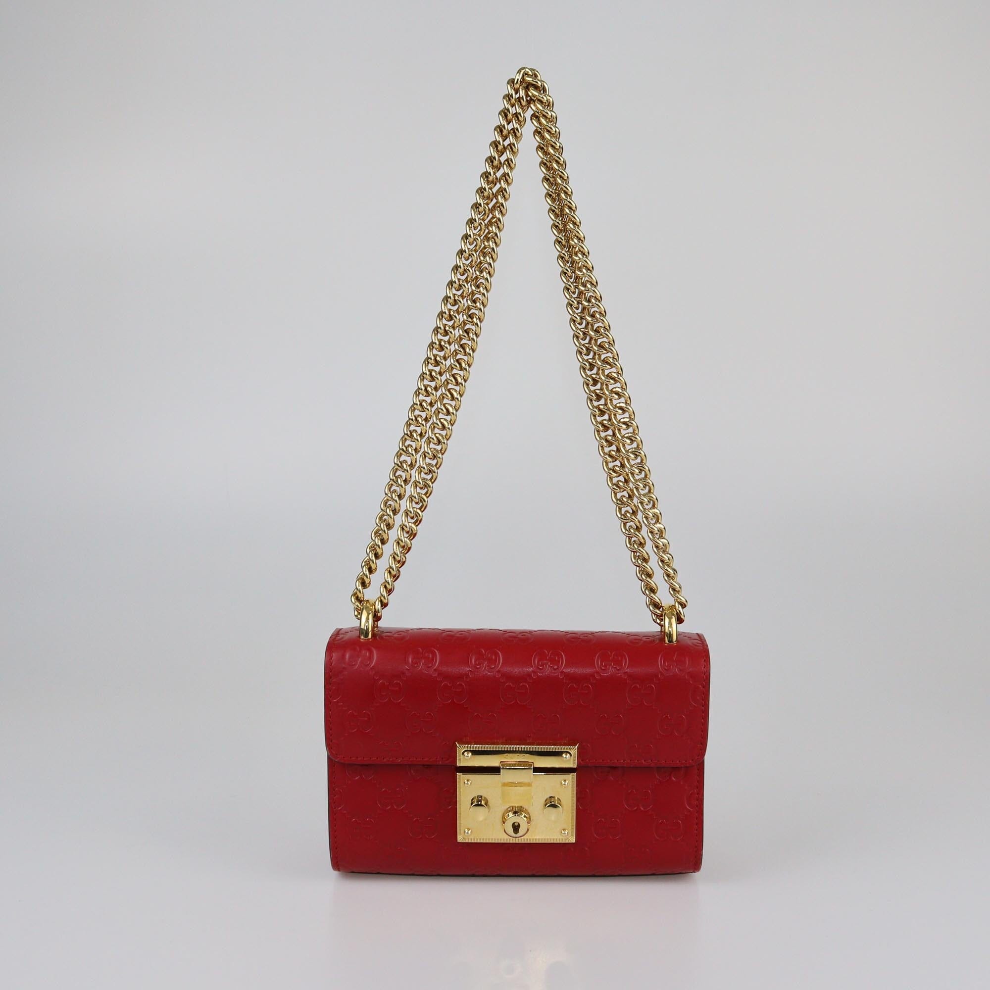 Gucci Red Guccissima Small Padlock Shoulder Bag Womens Gucci 