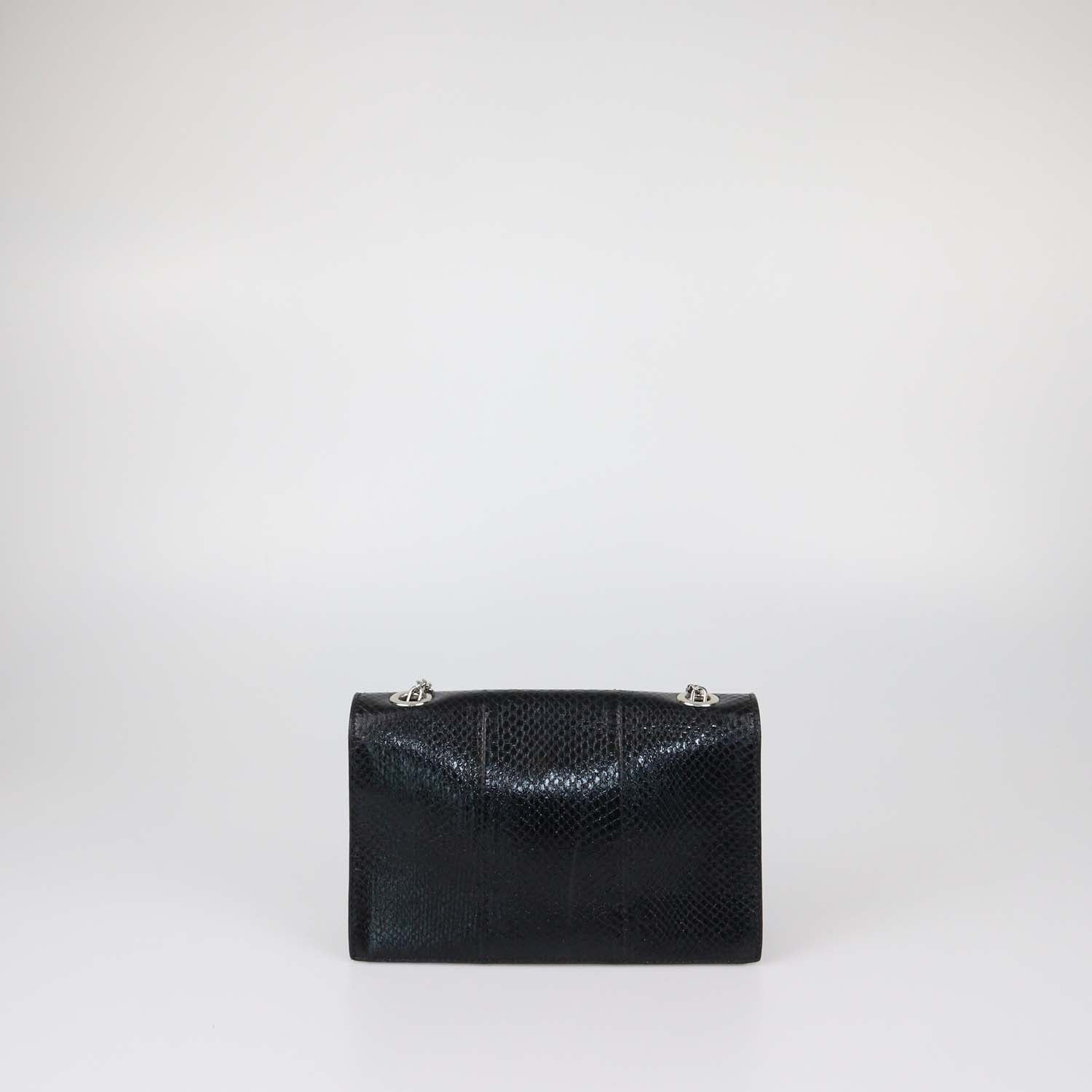 Versus Versace Black Snake Embossed Leather Lion Logo Chain Clutch