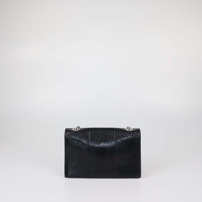Versus Versace Black Snake Embossed Leather Lion Logo Chain Clutch