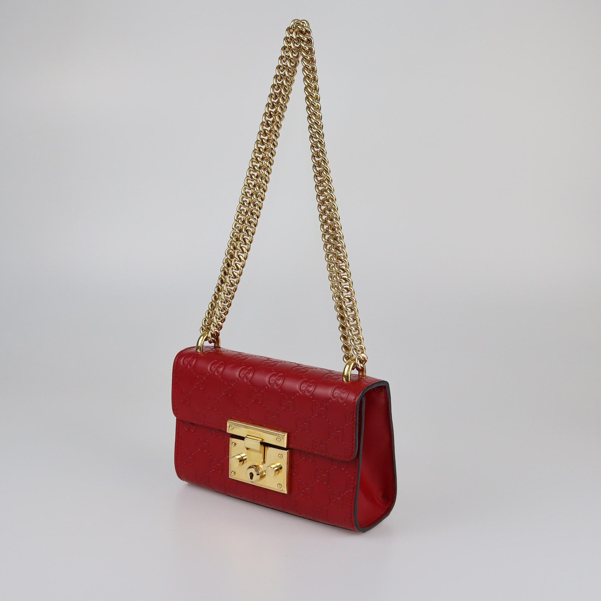 Gucci Red Guccissima Small Padlock Shoulder Bag Womens Gucci 