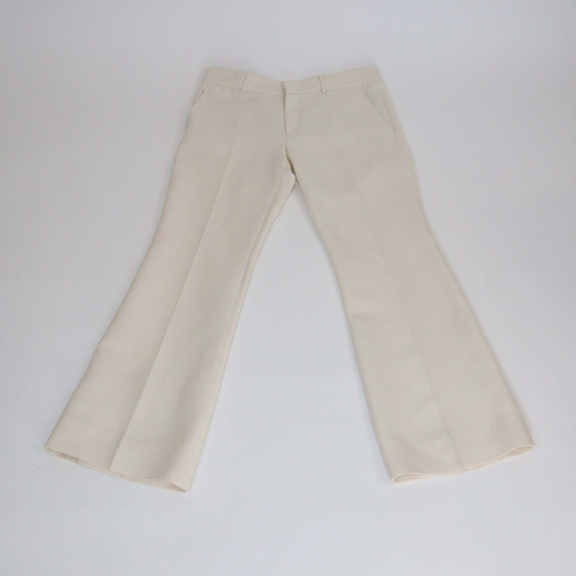 Gucci Cream Silk & Cotton Crepe Flared Trouser Womens Gucci 