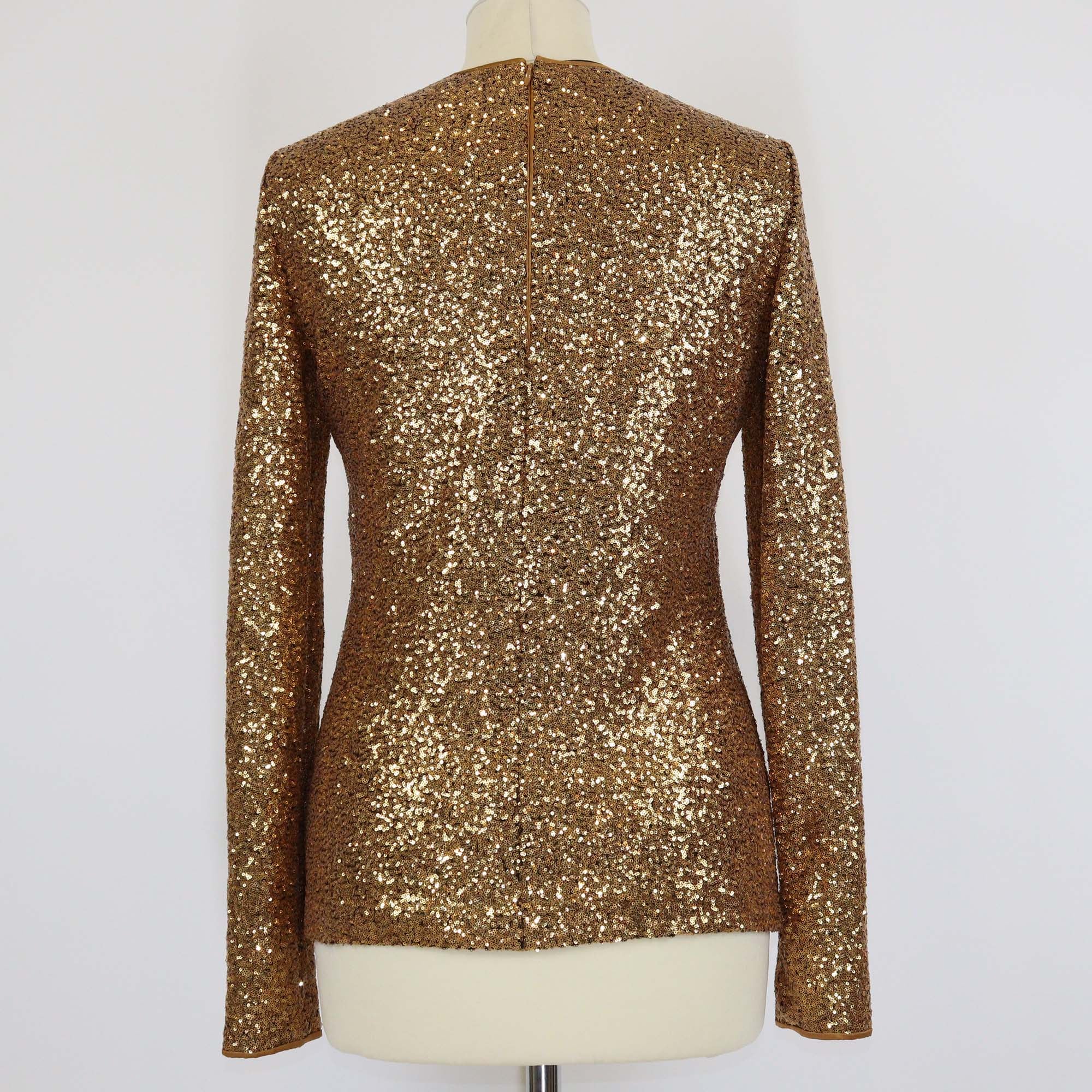 Akris Gold Full Sequins Long Sleeve Top