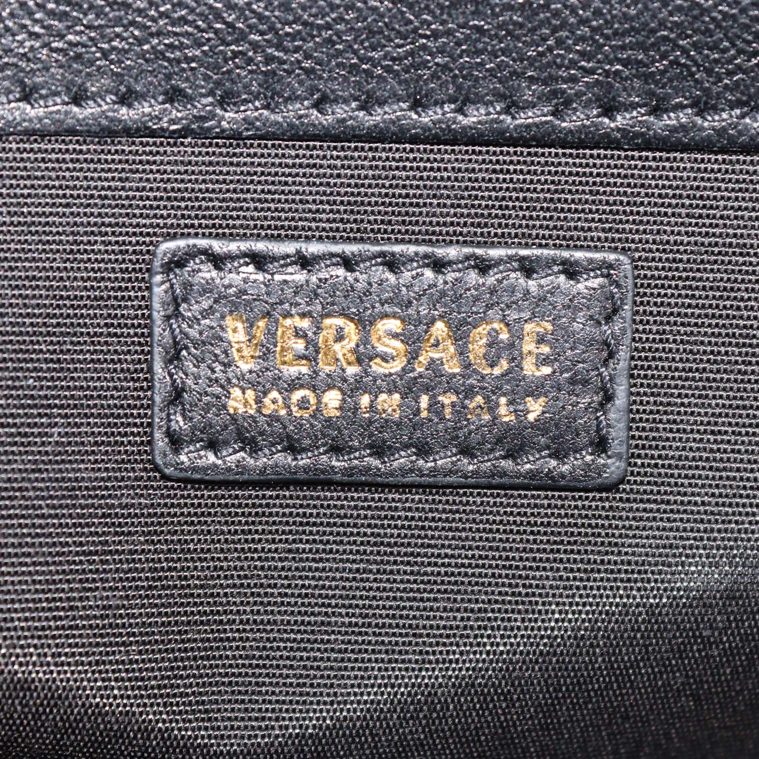 Versace Black Quilted Leather Barocco Print Medusa Wallet On Chain