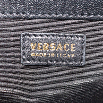 Versace Black Quilted Leather Barocco Print Medusa Wallet On Chain