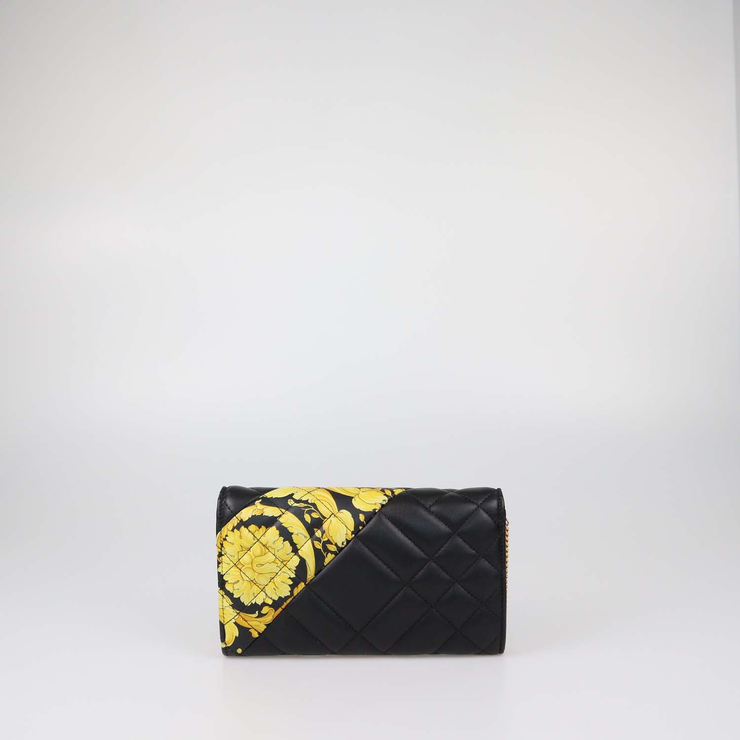 Versace Black Quilted Leather Barocco Print Medusa Wallet On Chain