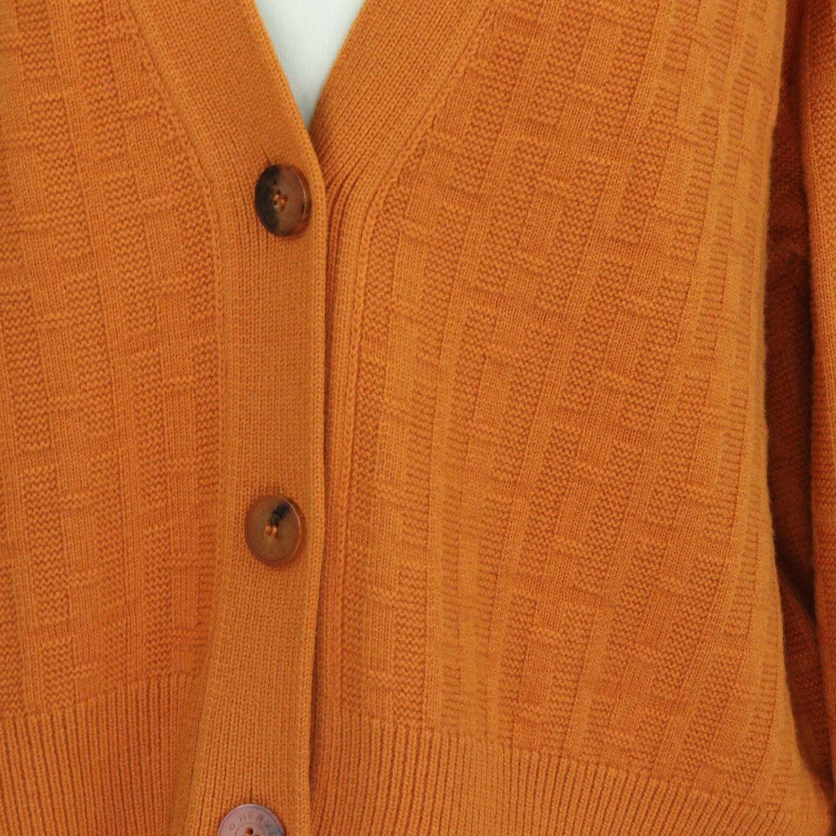 Hermes Orange Wool H Long Sleeve Cardigan