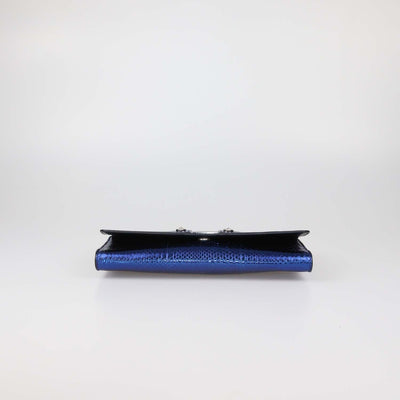 Versus Versace Metallic Blue Snake Embossed Leather Chain Clutch