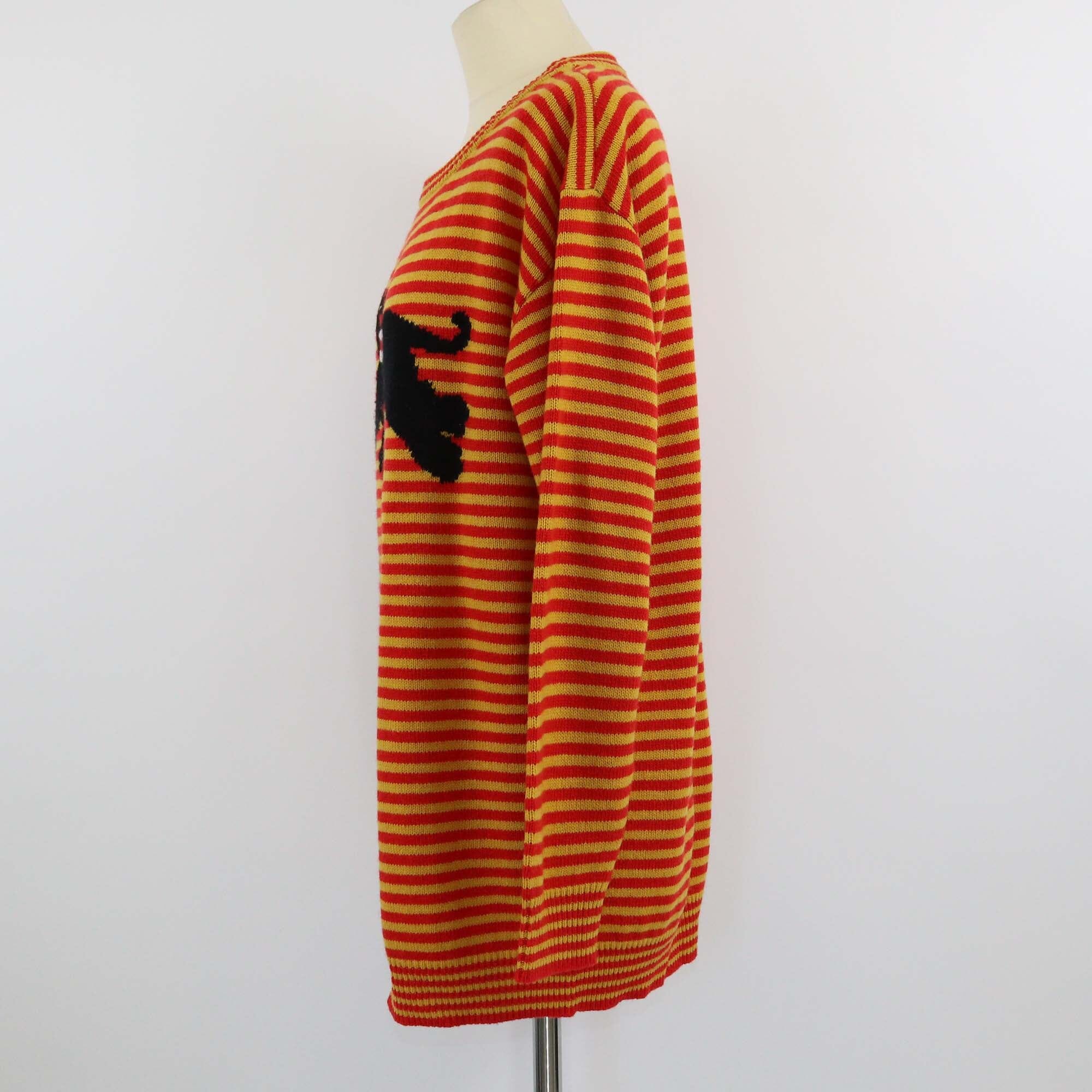 Gucci Red & Yellow Striped Panther Intarsia Knit Sweater Womens Gucci 